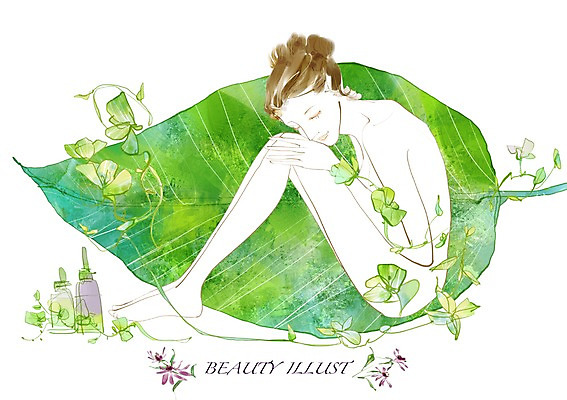 전신 PSD 라이프스타일 여자 잎 일러스트 나뭇잎 갈색머리 미소 사람 20대 라이프 30대 뷰티 스파 변화 오일 순수 여자만 성인여자만 성인만 국내일러스트 식물 헤어스타일 음식 컨셉 표정 청년 생활 장년 화장품 파일형식