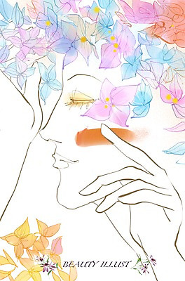 PSD 라이프스타일 여자 꽃 일러스트 사람 20대 라이프 30대 화장 뷰티 화장품 변화 수국 여자만 성인여자만 성인만 국내일러스트 식물 컨셉 청년 생활 장년 파일형식