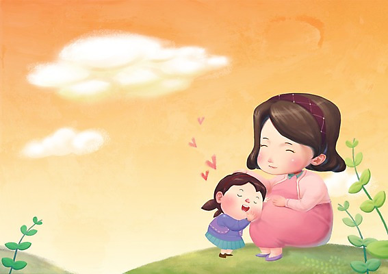 PSD 식물 구름 여자 어린이 일러스트 하늘 희망프로젝트 사랑 미소 웃음 사람 소녀 두명 희망 임산부 도움 풀 사회 사회이슈 사회복지 복지 언덕 여자만 어린이만 소녀만 국내일러스트 자연요소 감정 컨셉 표정 임신 공동체 파일형식