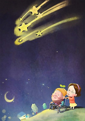 PSD 나무 여자 할아버지 노년 남자 별 일러스트 밤하늘 희망프로젝트 사랑 웃음 사람 두명 새싹 희망 산책 달 도움 사회 유성 사회이슈 사회복지 복지 휠체어 사회복지사 노인만 성인만 국내일러스트 자연요소 식물 직업 감정 컨셉 하늘 휴식 표정 성인 야간 공동체 파일형식