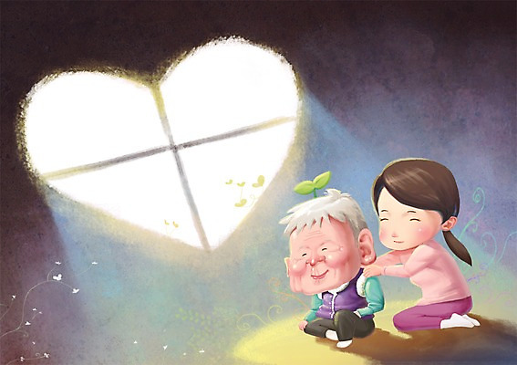 PSD 여자 할아버지 노년 남자 일러스트 창문 희망프로젝트 사랑 미소 웃음 사람 두명 빛 새싹 희망 하트 봉사 도움 사회 사회이슈 사회복지 복지 사회복지사 노인만 성인만 국내일러스트 모양 식물 직업 감정 컨셉 표정 성인 공동체 파일형식