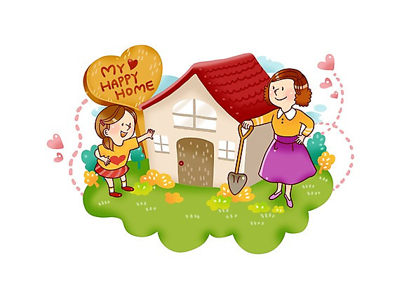 PSD 여자 딸 어린이 일러스트 가정 가족 엄마 주택 웃음 사람 잔디 두명 금융 경제 삽 재테크 가정경제 주부 내집마련 여자만 국내일러스트 식물 관계 부동산 표정 건물 파일형식