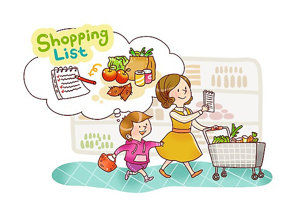 PSD 여자 아들 어린이 채소 일러스트 가정 가족 엄마 웃음 사람 두명 금융 경제 쇼핑 다이어리 쇼핑카 장바구니 재테크 가정경제 주부 마트 쇼핑리스트 리스트 여자만 국내일러스트 관계 표정 바구니 상점 사무용품 카트 파일형식