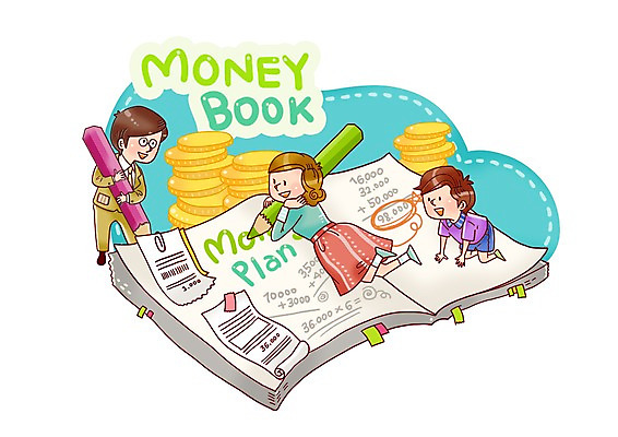 PSD 여자 남자 아들 어린이 돈 일러스트 가정 가족 엄마 색연필 웃음 사람 세명 금융 경제 부모 동전 아빠 재테크 가정경제 영수증 가계부 국내일러스트 관계 학용품 표정 재산 파일형식