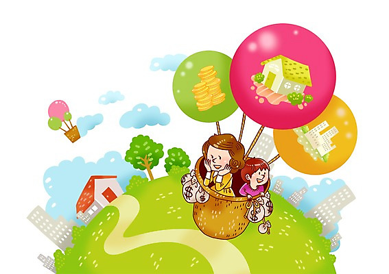 PSD 구름 여자 길 아들 어린이 돈 일러스트 가정 가족 엄마 부동산 주택 웃음 사람 두명 금융 경제 마을 동전 열기구 돈자루 재테크 가정경제 주부 여자만 국내일러스트 자연요소 관계 항공교통 표정 건물 재산 파일형식