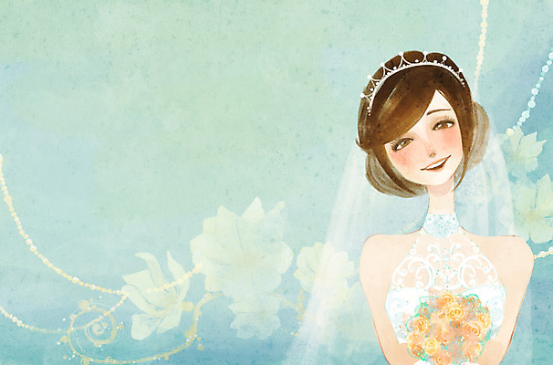 PSD 여자 꽃 행복 신부 부케 웨딩드레스 결혼 일러스트 사랑 한명 미소 웃음 사람 성인 장식 축하 축복 여자만 여자한명만 성인여자만 성인만 국내일러스트 식물 1 드레스 감정 꽃다발 컨셉 표정 이벤트 파일형식