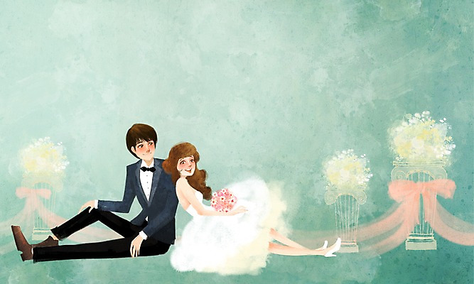 전신 PSD 커플 여자 남자 꽃 행복 신부 웨딩드레스 신랑 결혼 일러스트 사랑 미소 웃음 사람 앉기 정장 턱시도 성인 두명 장식 축하 등 축복 맞대기 성인만 국내일러스트 식물 드레스 옷 감정 컨셉 관계 모션 표정 이벤트 신체부위 파일형식