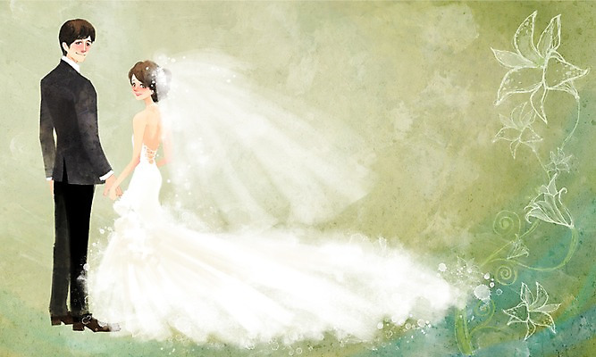 전신 PSD 커플 여자 남자 꽃 행복 신부 웨딩드레스 신랑 결혼 일러스트 사랑 서기 미소 웃음 사람 정장 턱시도 성인 두명 장식 축하 축복 행진 성인만 국내일러스트 식물 드레스 옷 감정 컨셉 관계 모션 표정 이벤트 파일형식