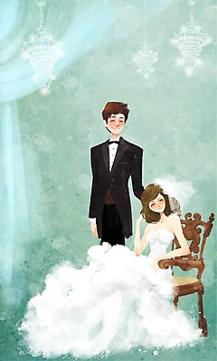 전신 PSD 커플 여자 남자 행복 신부 웨딩드레스 신랑 결혼 의자 일러스트 조명 사랑 미소 웃음 사람 앉기 정장 턱시도 성인 두명 축하 커튼 축복 성인만 국내일러스트 드레스 옷 감정 가구 컨셉 관계 모션 표정 이벤트 파일형식