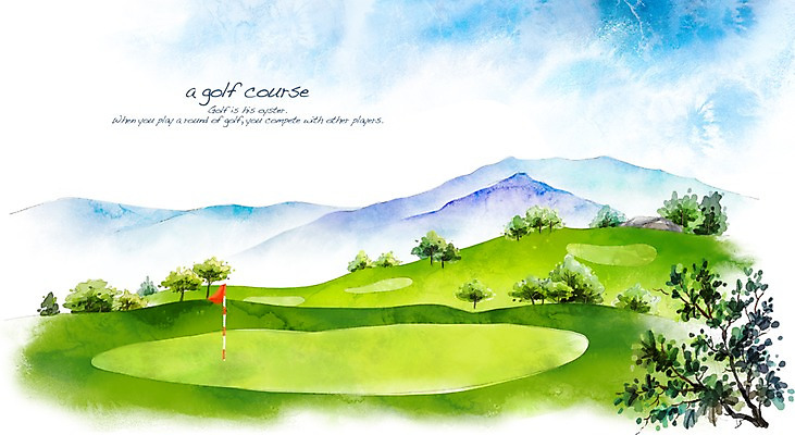 PSD 나무 스포츠 백그라운드 골프 일러스트 스포츠시설 골프장 필드 하늘 레저 수채화 산 풍경 잔디 사람없음 초록색 레포츠 구기 절벽 깃발 손그림 국내일러스트 식물 컬러 시설 파일형식