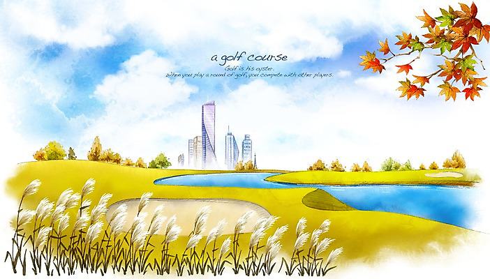 PSD 나무 호수 모래 스포츠 백그라운드 단풍 골프 일러스트 스포츠시설 골프장 필드 하늘 단풍나무 레저 수채화 갈대 풍경 잔디 사람없음 초록색 레포츠 구기 가을 도심 손그림 가을배경 국내일러스트 식물 계절 컬러 잎 도시 시설 파일형식 가을_계절