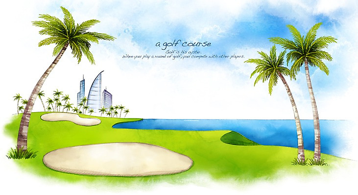 PSD 나무 모래 스포츠 바다 백그라운드 골프 일러스트 스포츠시설 골프장 필드 하늘 호텔 레저 열대 수채화 풍경 잔디 사람없음 건물 초록색 여름 레포츠 야자수 구기 손그림 국내일러스트 식물 건축물 계절 컬러 숙소 시설 파일형식