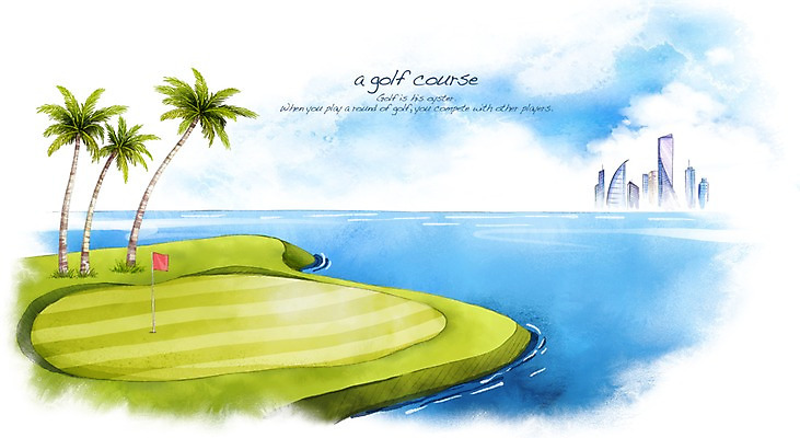 PSD 나무 스포츠 바다 섬 백그라운드 골프 일러스트 스포츠시설 골프장 필드 하늘 레저 수채화 풍경 잔디 사람없음 초록색 레포츠 야자수 구기 깃발 도심 손그림 국내일러스트 식물 컬러 도시 시설 파일형식