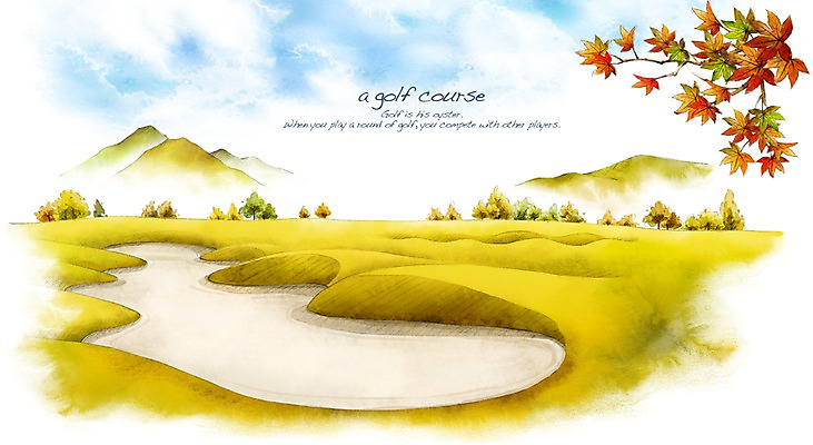 PSD 나무 스포츠 백그라운드 단풍 골프 일러스트 스포츠시설 골프장 필드 하늘 단풍나무 레저 수채화 산 풍경 잔디 사람없음 초록색 레포츠 구기 가을 손그림 코스 가을배경 국내일러스트 식물 계절 컬러 잎 시설 파일형식 가을_계절
