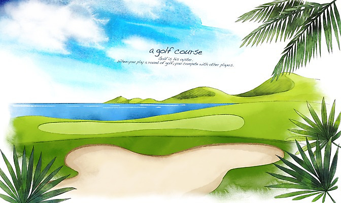 PSD 나무 모래 스포츠 바다 백그라운드 골프 일러스트 스포츠시설 골프장 필드 하늘 레저 나뭇잎 수채화 산 풍경 잔디 사람없음 초록색 레포츠 야자수 구기 손그림 국내일러스트 식물 컬러 잎 시설 파일형식