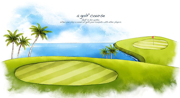 PSD 나무 스포츠 바다 백그라운드 골프 일러스트 스포츠시설 골프장 필드 하늘 레저 수채화 풍경 잔디 사람없음 초록색 레포츠 야자수 구기 깃발 손그림 국내일러스트 식물 컬러 시설 파일형식