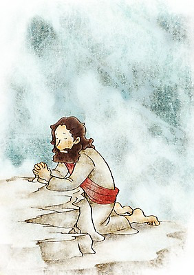 PSD 남자 기독교 종교 일러스트 밤하늘 부활절 바위산 사랑 한명 사람 믿음 기도 예수 돌산 남자한명만 국내일러스트 1 기념일 감정 하늘 산 신_종교 야간 남자만 파일형식