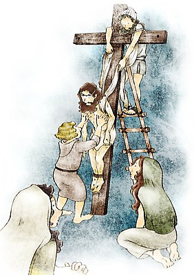 PSD 여자 남자 기독교 종교 십자가 일러스트 사다리 부활절 사랑 사람 여러명 믿음 끈 예수 국내일러스트 기념일 감정 다수 도구 신_종교 파일형식