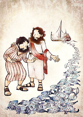 PSD 남자 기독교 종교 다수 일러스트 부활절 사랑 어류 사람 두명 믿음 예수 제자 베드로 선박 남자만 국내일러스트 기념일 감정 수상교통 수중동물 신_종교 파일형식