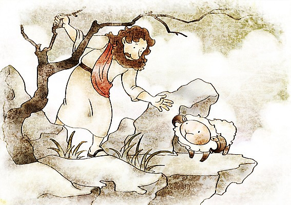 PSD 나무 동물 한마리 남자 기독교 종교 일러스트 부활절 사랑 사람 믿음 절벽 양 예수 돌산 남자만 국내일러스트 식물 1 기념일 감정 포유류 산 신_종교 파일형식