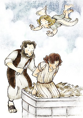 PSD 남자 기독교 종교 아들 일러스트 천사 부활절 사랑 사람 세명 믿음 예수 아빠 제물 아브라함 남자만 국내일러스트 기념일 감정 가족 신_종교 파일형식