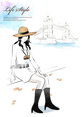 전신 PSD 모자 우먼라이프 라이프스타일 여자 여행 일러스트 한명 사람 앉기 라이프 강 카메라 타워브릿지 가교 여자만 여자한명만 국내일러스트 1 건축물 잡화 모션 영국 생활 전자제품 파일형식