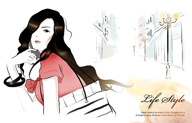 PSD 우먼라이프 라이프스타일 여자 가로등 일러스트 거리 한명 사람 건물 라이프 쇼핑 쇼핑백 여자만 여자한명만 국내일러스트 1 건축물 공공시설 가방 생활 파일형식