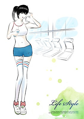 전신 PSD 우먼라이프 라이프스타일 여자 음료 일러스트 한명 서기 사람 라이프 운동복 수건 운동 헬스장 땀 런닝머신 스포츠센터 여자만 여자한명만 국내일러스트 1 옷 모션 건강 생활 위생용품 운동기구 헬스 파일형식