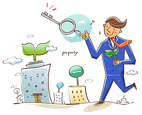 EPS 남자 일러스트 열쇠 부동산 주택 한명 사람 빌딩 건물 30대 금융 경제 새싹 팻말 직장인 재산 재테크 국내일러스트 식물 직업 1 건축물 프레임 장년 파일형식 벡터