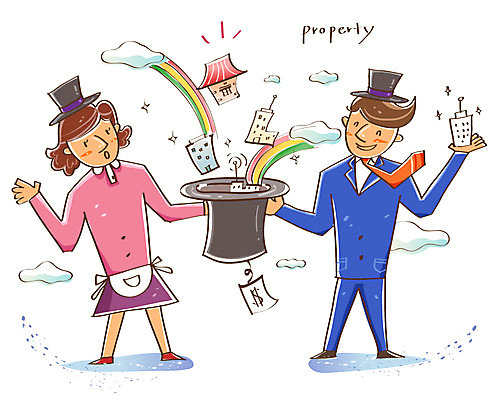 EPS 구름 모자 여자 남자 무지개 일러스트 부동산 주택 미소 웃음 사람 두명 건물 30대 금융 경제 마술 직장인 재산 재테크 주부 마법 장년만 성인만 국내일러스트 자연요소 직업 건축물 잡화 표정 장년 파일형식 벡터