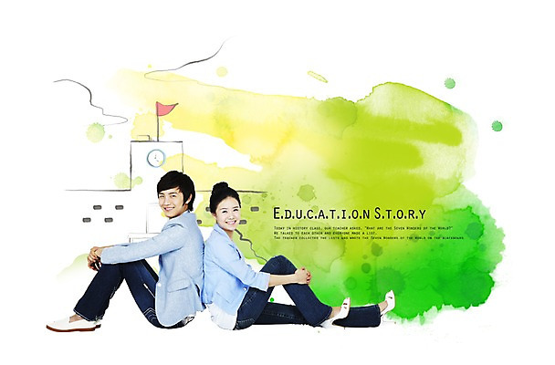 PSD 편집 편집이미지 학생 여자 교육 남자 대학생 학교 미소 웃음 사람 앉기 잔디 두명 이미지편집 식물 모션 표정 파일형식