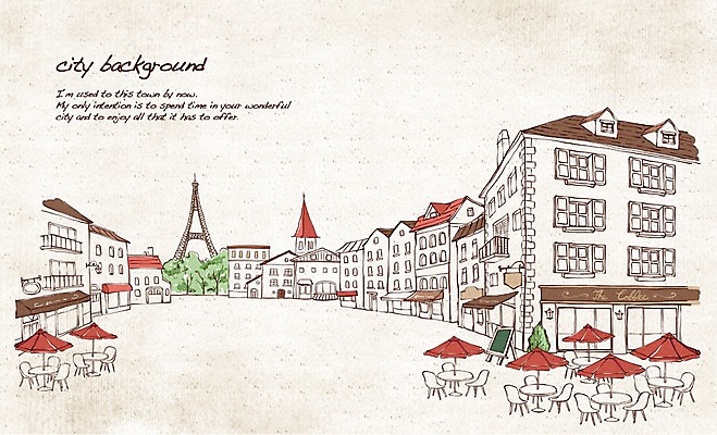 PSD 나무 유럽 선 여행 백그라운드 일러스트 탁자 지붕 거리 주택 풍경 사람없음 건물 관광지 칠판 프랑스 도시 파라솔 에펠탑 복고 손그림 노천카페 복잡 국내일러스트 식물 건축물 나라 가구 컨셉 카페 파리 랜드마크 파일형식