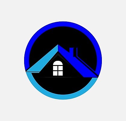 EPS 해외이미지 일러스트 지붕 주택 사람없음 파란색 검은색 원형 심볼 해외202105 해외일러스트 도형 컬러 건물 파일형식 벡터