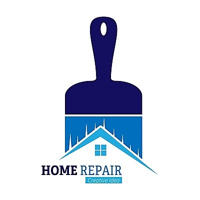 EPS 해외이미지 일러스트 주택 사람없음 파란색 인테리어 수리 심볼 페인트붓 집모양 해외202105 해외일러스트 모양 디자인 컬러 건물 붓 파일형식 벡터