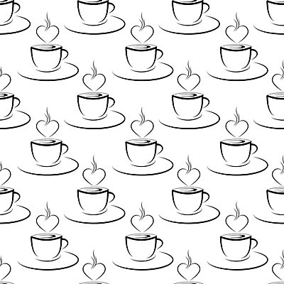 EPS 해외이미지 디자인 백그라운드 패턴 일러스트 사람없음 패턴백그라운드 하트 커피잔 컵받침 라인아트 해외202105 해외일러스트 모양 커피 선 무늬 잔 받침대 파일형식 벡터