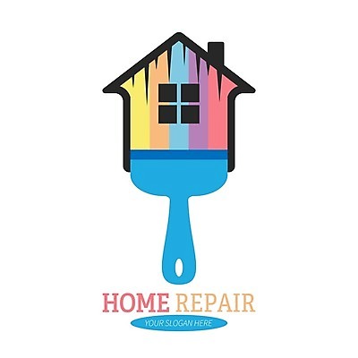 EPS 해외이미지 일러스트 주택 사람없음 인테리어 수리 심볼 페인트붓 집모양 해외202105 해외일러스트 모양 디자인 건물 붓 파일형식 벡터