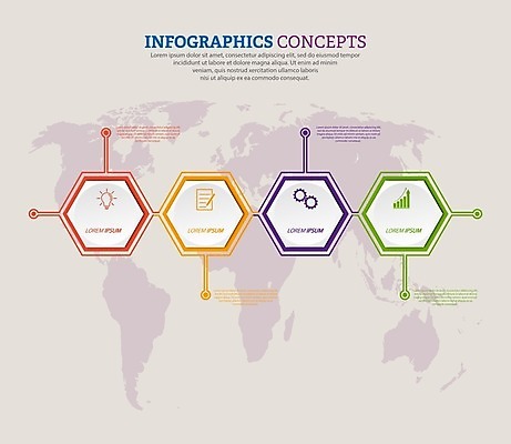 EPS 해외이미지 디자인 세계지도 일러스트 비즈니스 그래프 사람없음 인포그래픽 정보 톱니바퀴 문서 육각형 전구모양 해외202105 해외일러스트 모양 도형 지도 전구 세계 파일형식 벡터