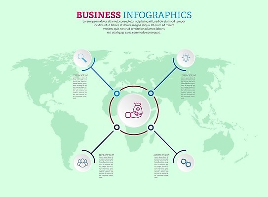 EPS 해외이미지 디자인 세계지도 일러스트 비즈니스 전구 돋보기 사람모양 들기 사람없음 인포그래픽 정보 원형 돈자루 연결 톱니바퀴 전구모양 해외202105 해외일러스트 모양 도형 지도 돈 모션 세계 파일형식 벡터
