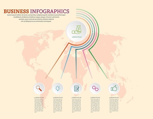 EPS 해외이미지 디자인 세계지도 일러스트 비즈니스 전구 돋보기 들기 사람없음 인포그래픽 정보 최고 원형 돈자루 연결 톱니바퀴 문서 손모양 전구모양 해외202105 해외일러스트 모양 도형 지도 돈 모션 세계 파일형식 벡터 손_신체부위