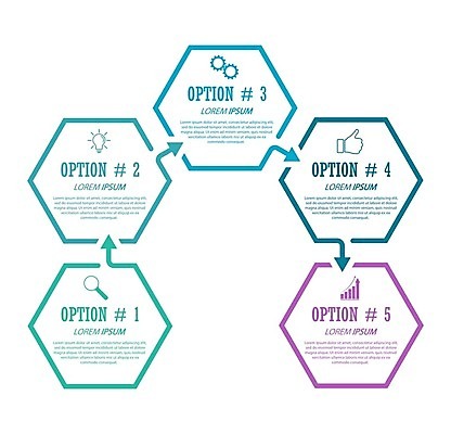 EPS 해외이미지 일러스트 비즈니스 전구 돋보기 그래프 사람없음 그래픽 자료 인포그래픽 계획 톱니바퀴 손모양 육각형 따봉 단계 순서 해외202105 해외일러스트 모양 도형 컨셉 최고 파일형식 벡터 손_신체부위