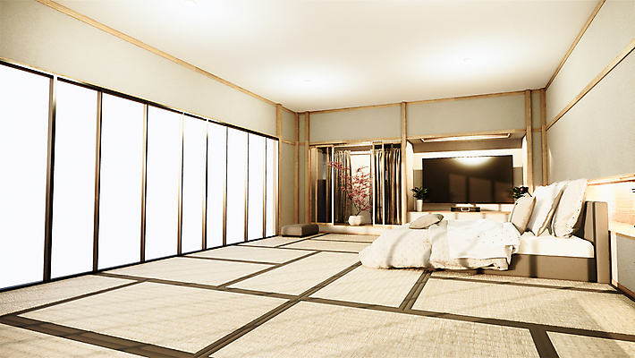 포토 JPG 해외이미지 가구 창문 가정 호텔 실내 사람없음 인테리어 3D 침실 침대 담요 매트리스 해외202105 해외포토 디자인 생활용품 숙소 내부 디지털합성 파일형식