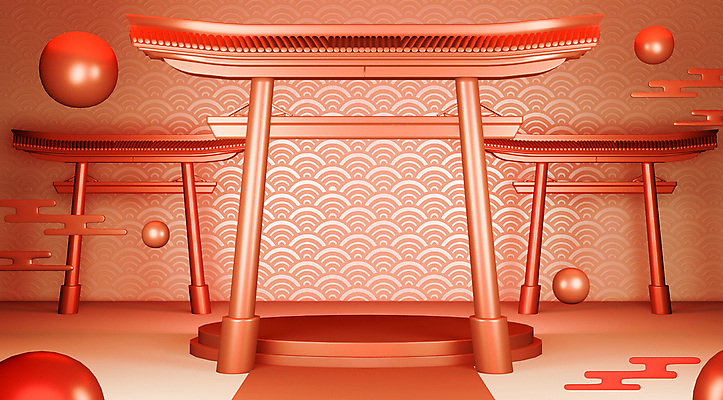 포토 JPG 해외이미지 무료이미지 일본문화 일러스트 사람없음 빨간색 3D 일본 일본전통 기하학 토리이 해외202105 해외포토 동양문화 전통 아시아 컬러 외국문화 무늬 디지털합성 신사_건축물 파일형식 무료콘텐츠