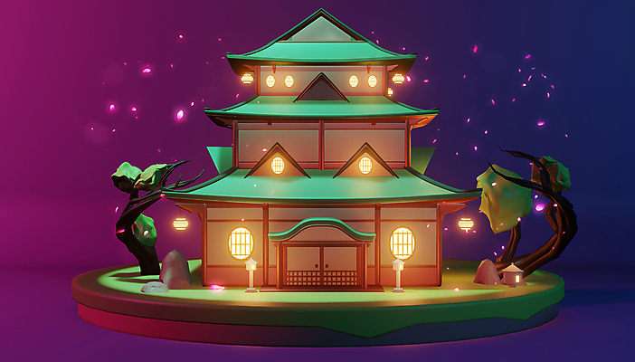 포토 JPG 해외이미지 일러스트 사람없음 3D 일본 성 야간 기하학 일본성 폴리곤 로우폴리 해외202105 해외포토 자연요소 건축물 아시아 무늬 디지털합성 파일형식