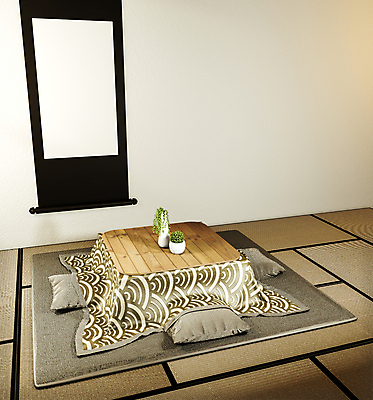 포토 JPG 해외이미지 일본문화 실내 따뜻함 동양인 사람없음 인테리어 3D 찻주전자 코타츠 해외202105 해외포토 동양문화 디자인 외국문화 주전자 인종 내부 디지털합성 난방용품 파일형식