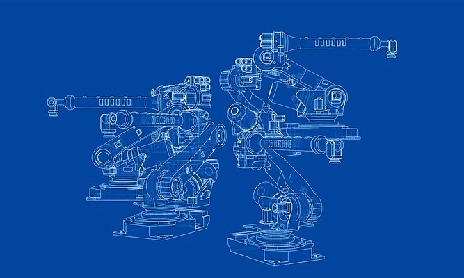 EPS 해외이미지 무료이미지 산업 일러스트 공장 사람없음 3D 기계 제조 로봇 청사진 자동화 해외202105 해외일러스트 공업 디지털합성 파일형식 벡터