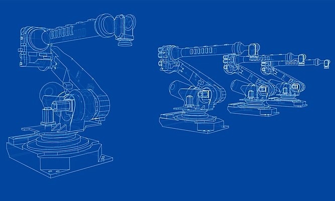 EPS 해외이미지 무료이미지 산업 일러스트 공장 사람없음 3D 기계 제조 로봇 청사진 자동화 해외202105 해외일러스트 공업 디지털합성 파일형식 벡터 무료콘텐츠