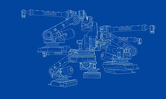 EPS 해외이미지 산업 일러스트 공장 사람없음 3D 기계 제조 로봇 청사진 자동화 해외202105 해외일러스트 공업 디지털합성 파일형식 벡터