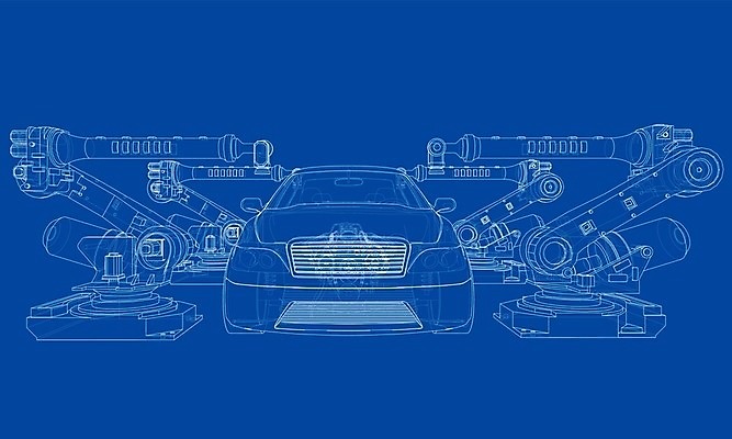 EPS 해외이미지 산업 일러스트 공장 자동차 사람없음 3D 기계 제조 로봇 청사진 자동화 해외202105 해외일러스트 육상교통 공업 디지털합성 파일형식 벡터