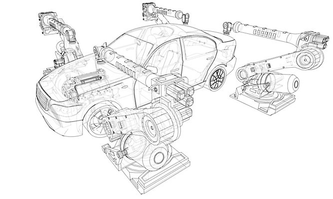 EPS 해외이미지 산업 일러스트 공장 자동차 사람없음 3D 기계 제조 로봇 청사진 자동화 해외202105 해외일러스트 육상교통 공업 디지털합성 파일형식 벡터