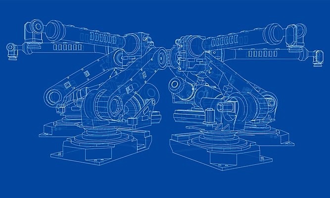 EPS 해외이미지 산업 일러스트 공장 사람없음 3D 기계 제조 로봇 청사진 자동화 해외202105 해외일러스트 공업 디지털합성 파일형식 벡터